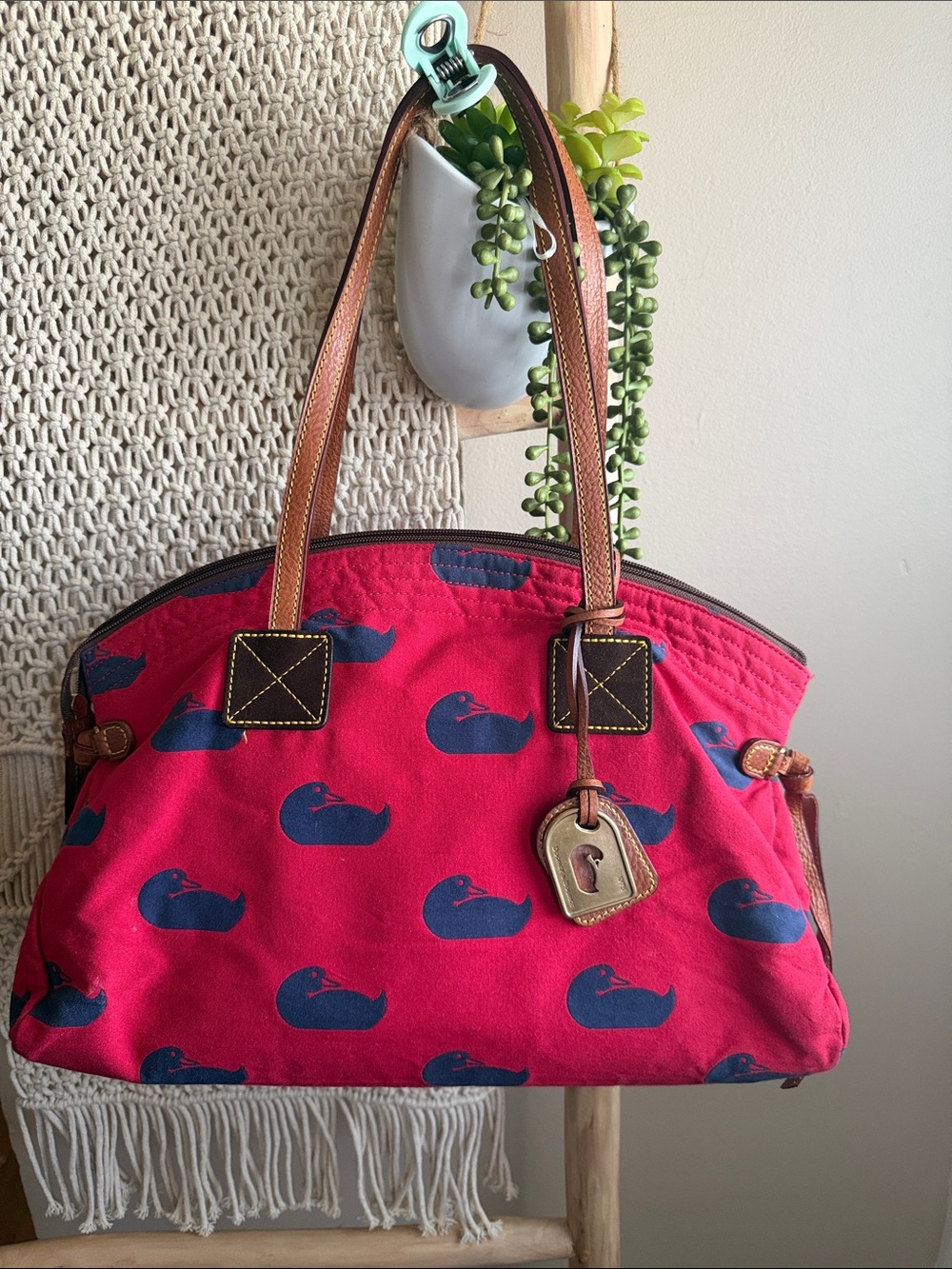 Dooney & Bourke Hot Pink Whale Print Canvas Shoulder Bag